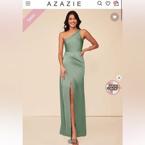 Azazie, Women Eren Mermaid One Shoulder Stretch Satin: Matcha, Size A6
